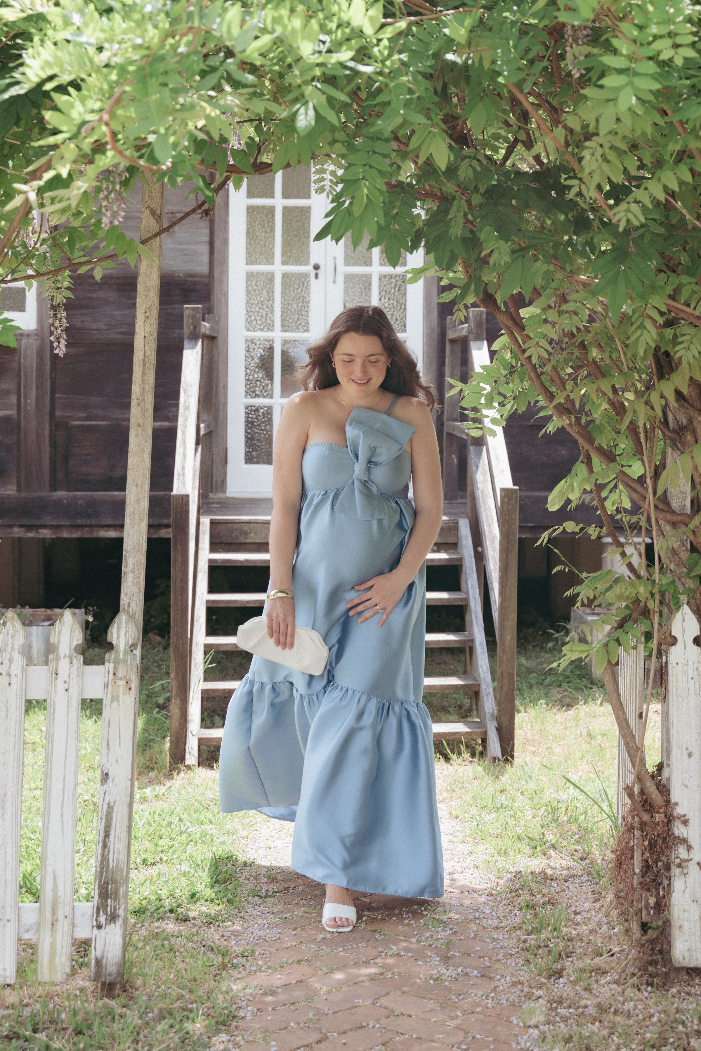 Betina Bow Front Maxi Dress - Blue