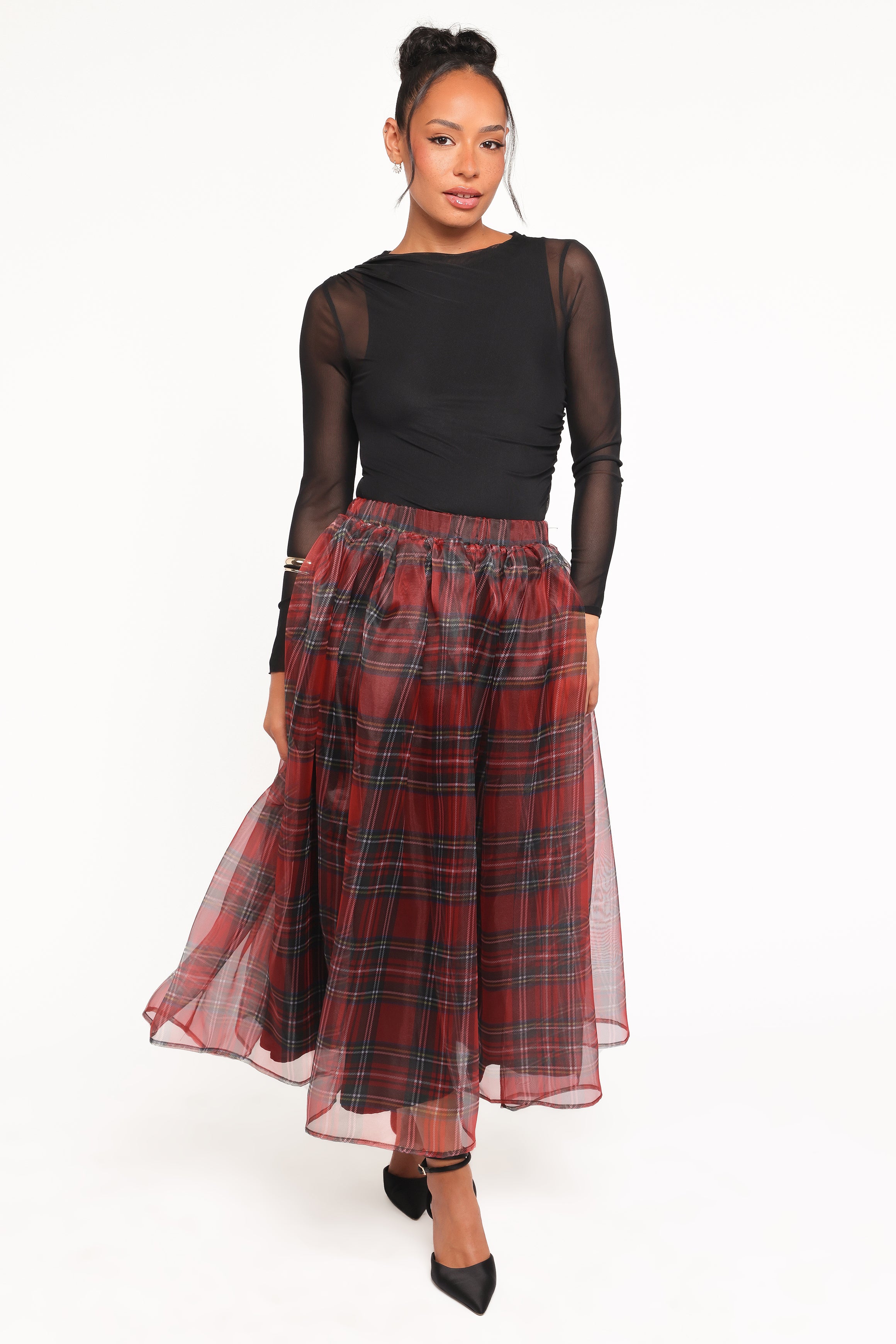 Bonita Midi Skirt - Red Plaid