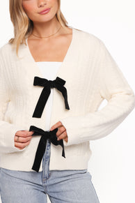 Bree Velvet Bow Cardigan - Cream