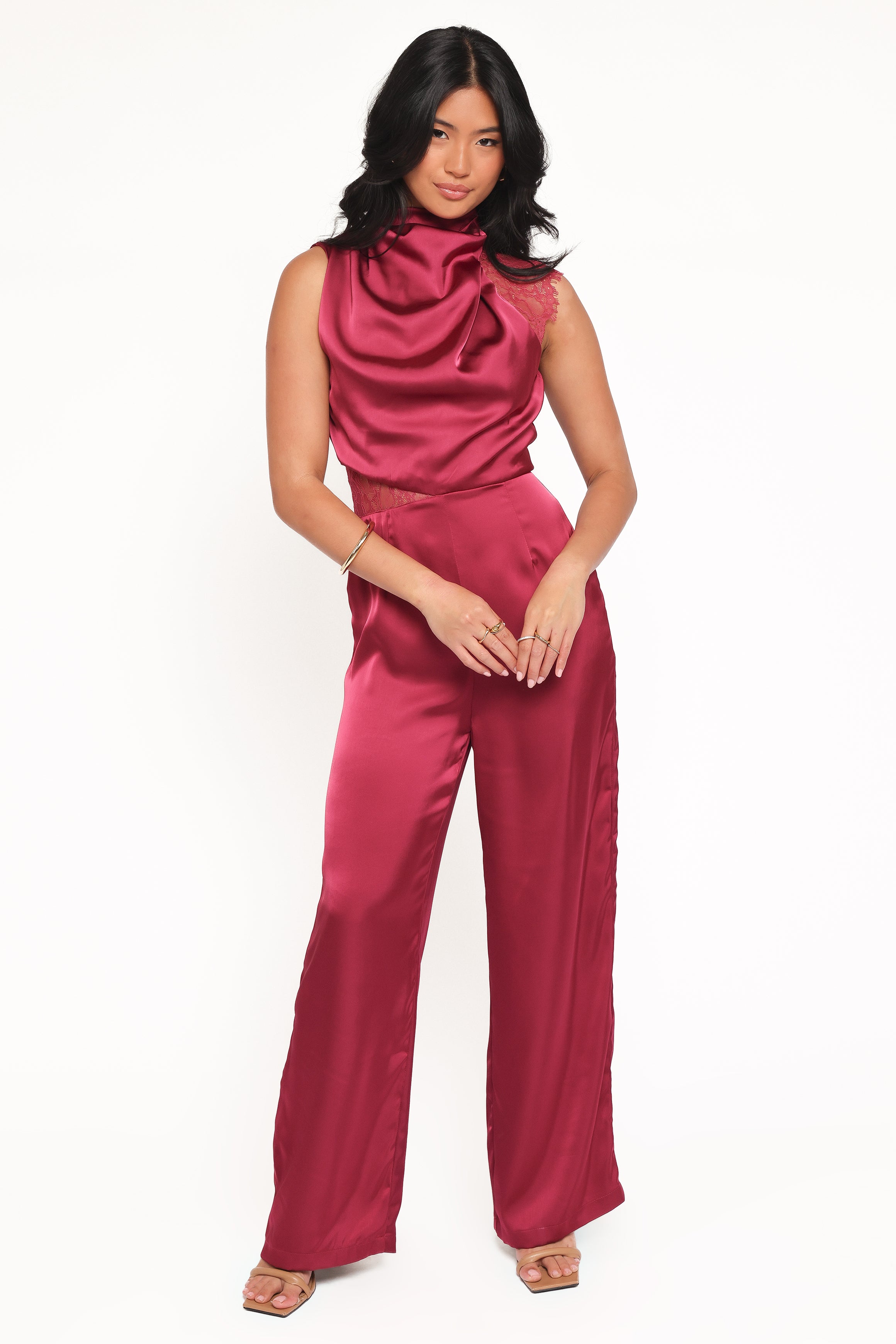 Brinley One Shoulder Jumpsuit - Berry