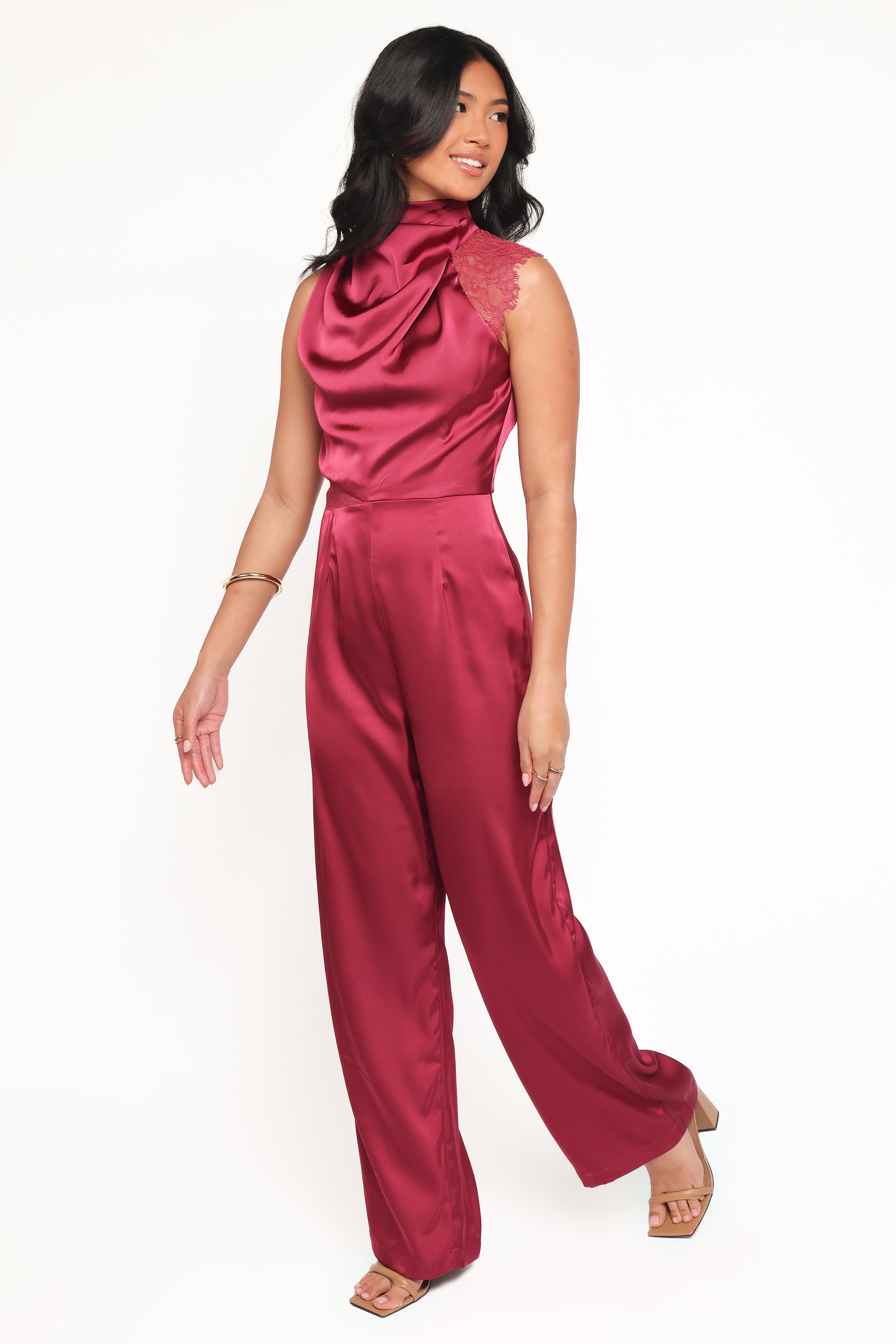 Brinley One Shoulder Jumpsuit - Berry