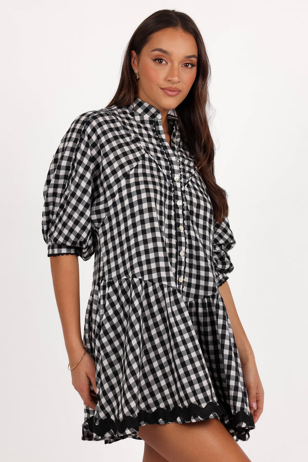 Carolina Mini Dress - Black/White Gingham