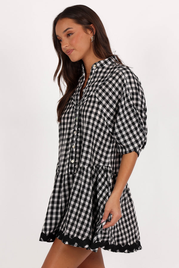 Carolina Mini Dress - Black/White Gingham