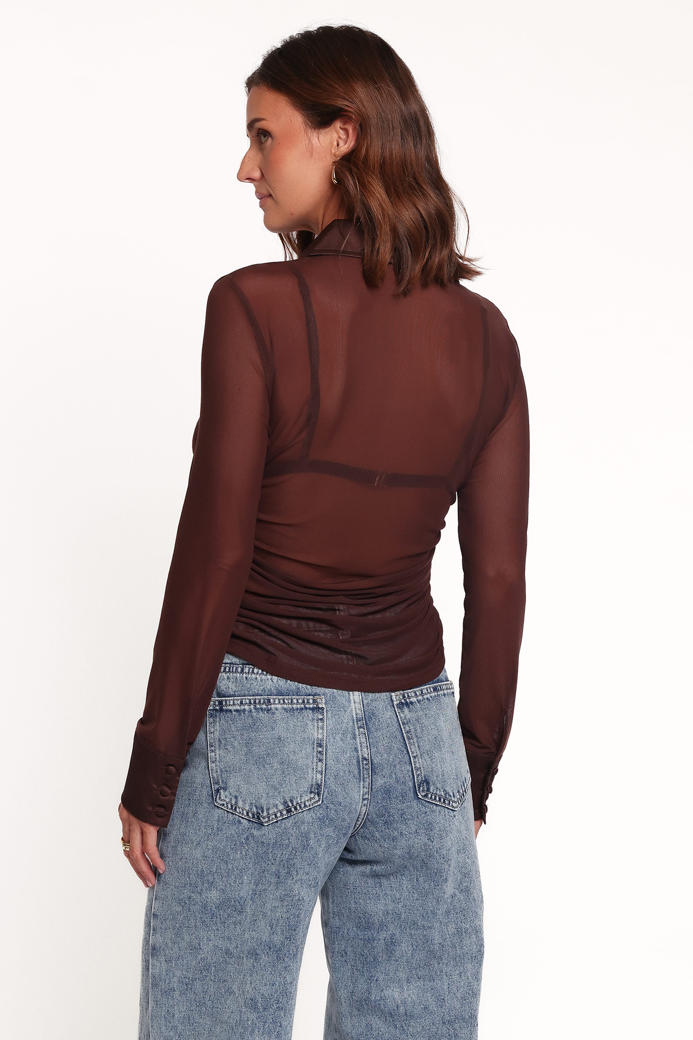 Carolyn Mesh Ruched Top - Chocolate