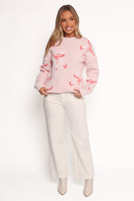 Carrington Bow Print Knit Sweater - Pink