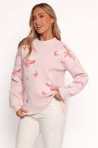 Carrington Bow Print Knit Sweater - Pink