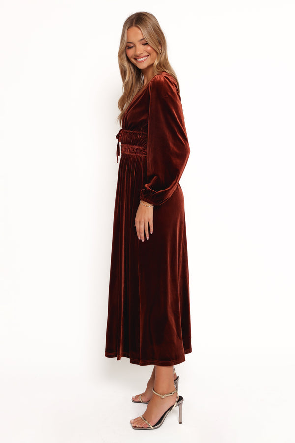 Cece Velvet Long Sleeve Maxi Dress - Rust