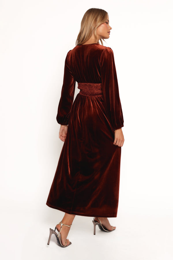 Cece Velvet Long Sleeve Maxi Dress - Rust