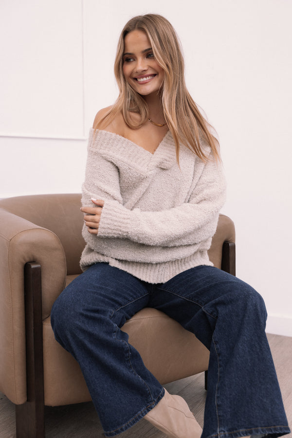 Charisma Vneck Knit Sweater - Beige