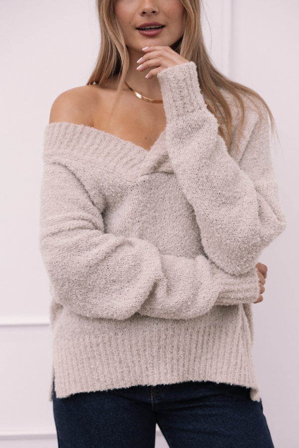 Charisma Vneck Knit Sweater - Beige