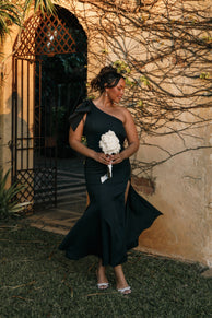 Charmed One Shoulder Midi Dress - Black