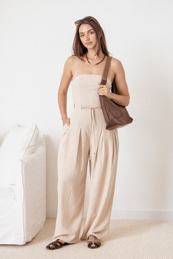 Calliope Tie Waist Jumpsuit - Wheat
