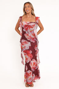 Chiara Maxi Dress - Burgundy Peony