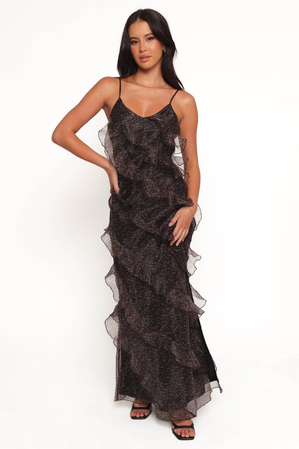 Ciao Ruffles Maxi Dress - Black Leopard