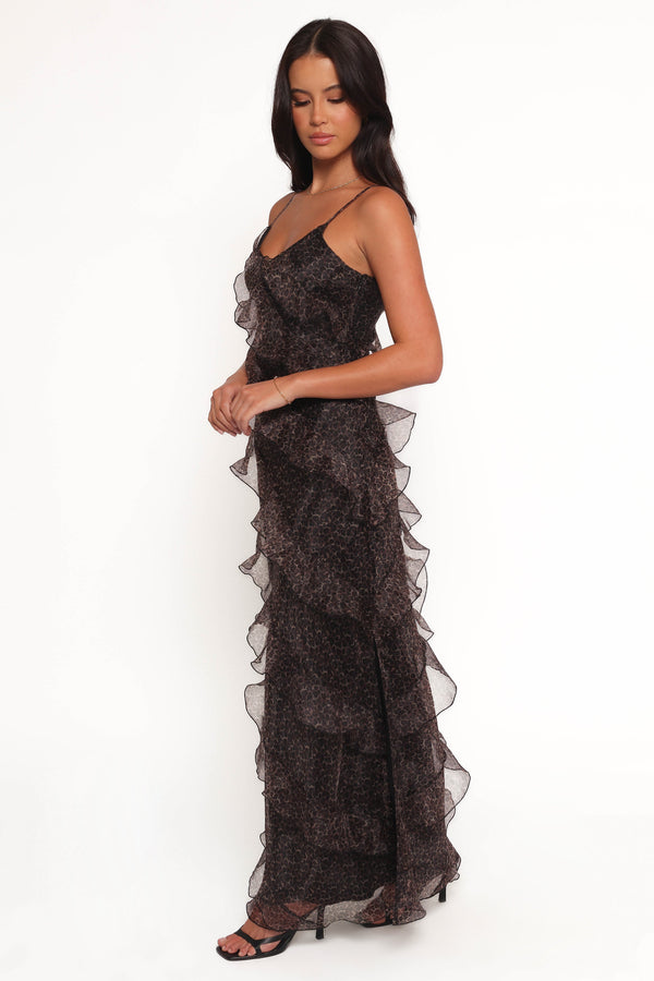 Ciao Ruffles Maxi Dress - Black Leopard