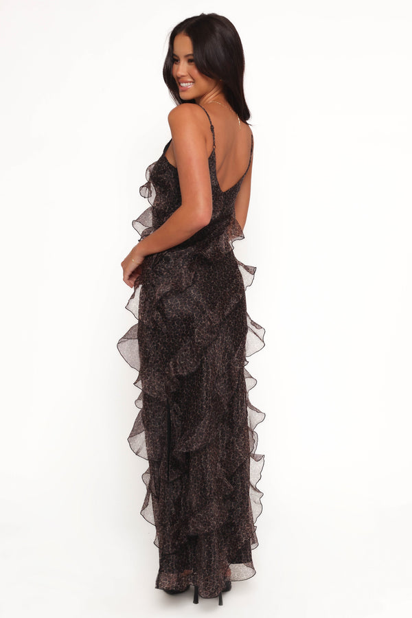 Ciao Ruffles Maxi Dress - Black Leopard