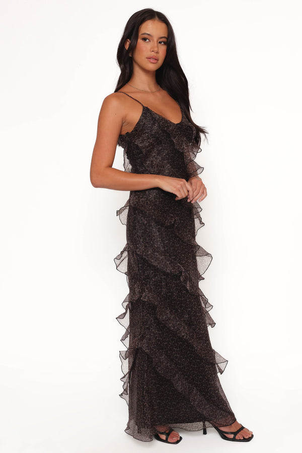 Ciao Ruffles Maxi Dress - Black Leopard