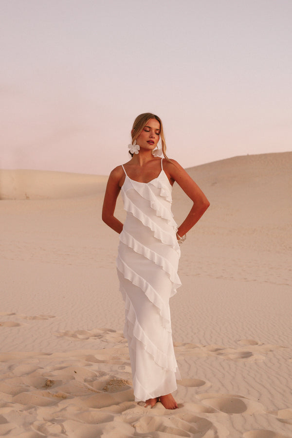 Ciao Ruffles Maxi Dress - Cloud White