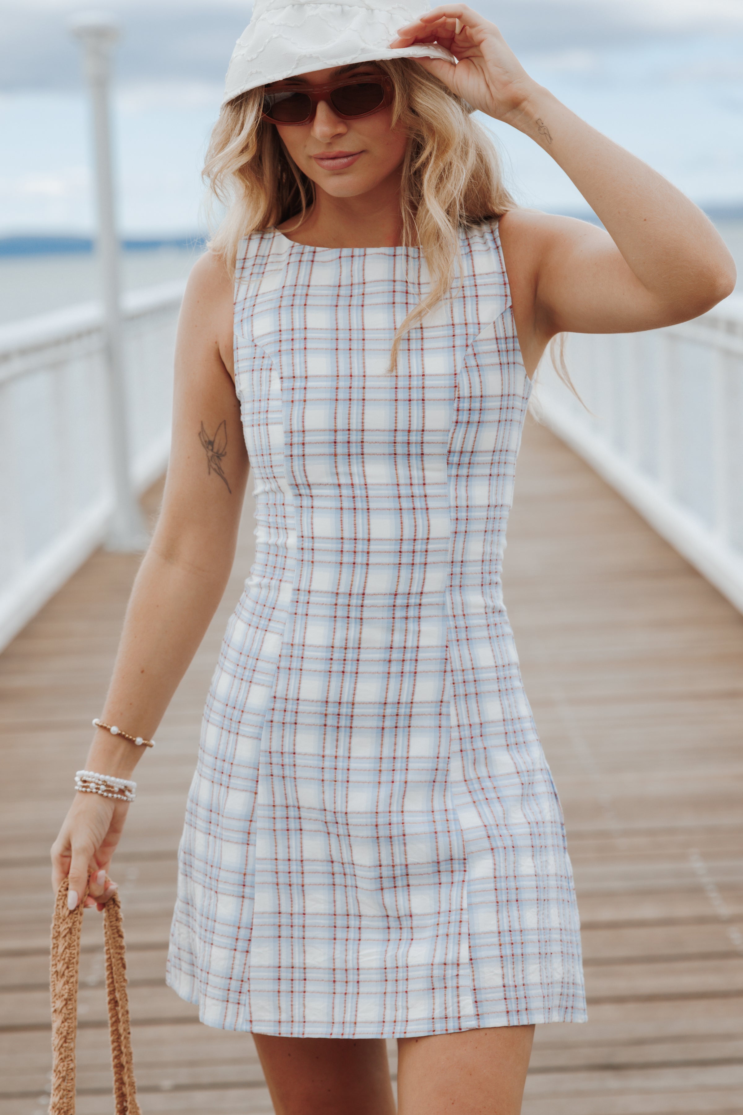 Circe Mini Dress - Light Blue Plaid