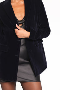 Clive Velvet Blazer - Navy
