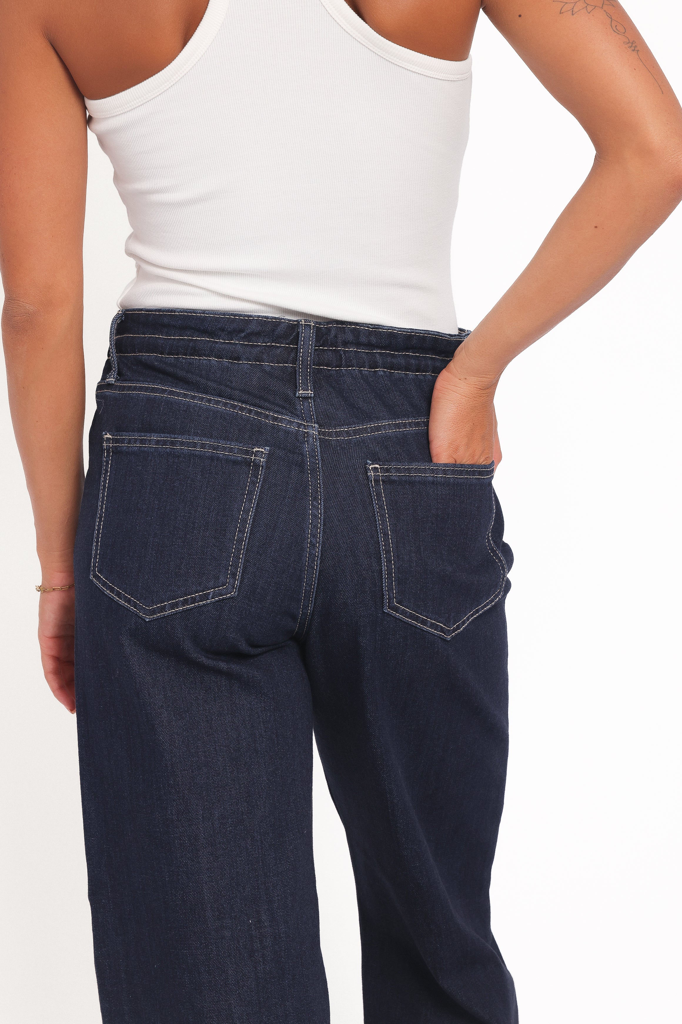 Clover Drawstring Wide Leg Jeans - Dark Wash