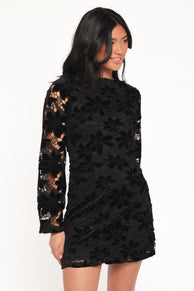 Cynthia Velvet Lace Mini Dress - Black