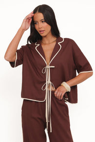 Dalton Tie Top - Brown Cream