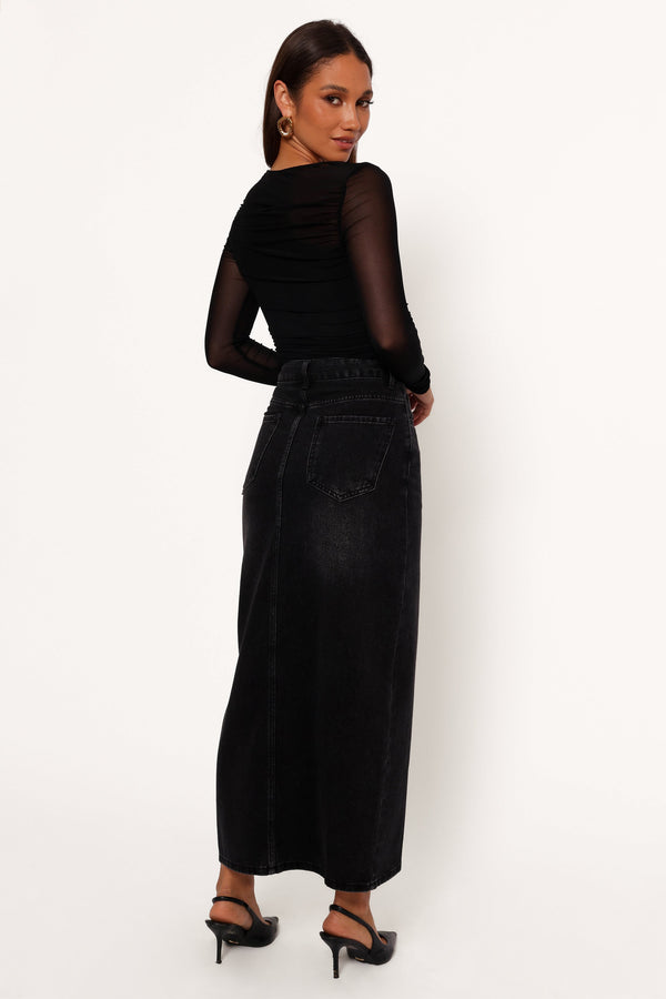 Dana Denim Midi Skirt - Black Wash