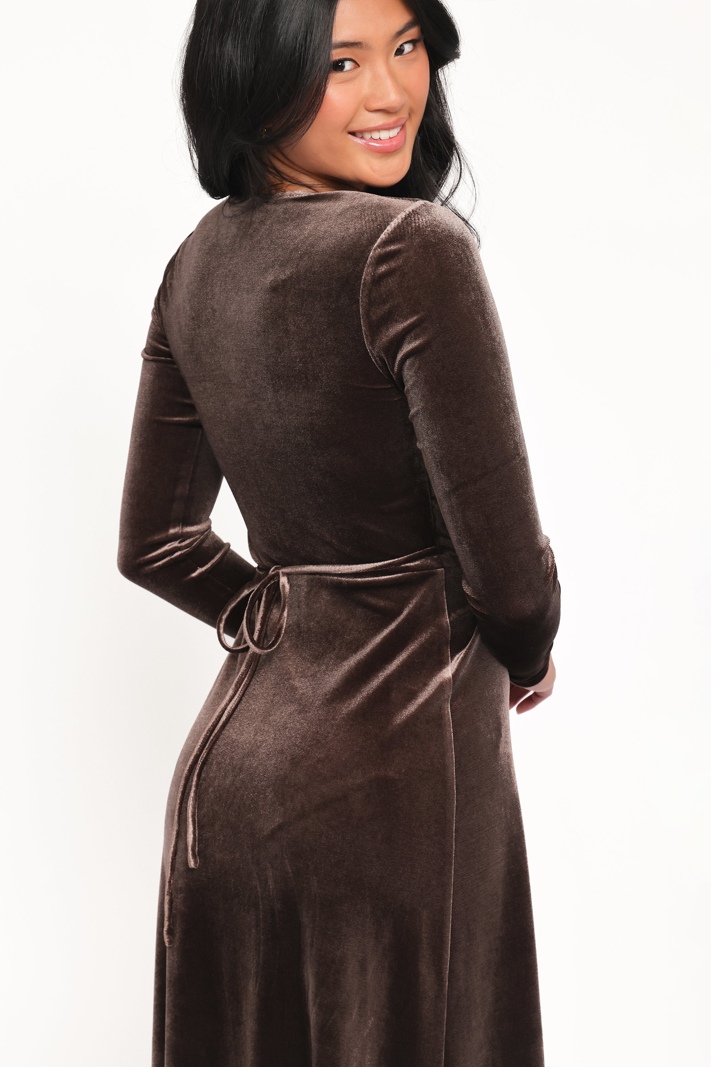 Darby Long Sleeve Midi Dress - Dark Brown
