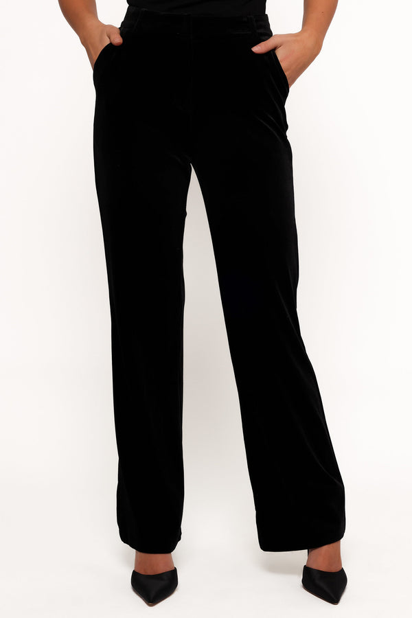 Darla Velvet Wide Leg Pants - Black