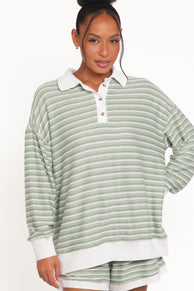 Dealia Knit Short Set - Sage Stripe