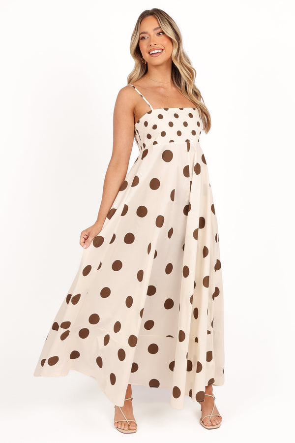 Deenie Maxi Dress - Chocolate Brown Spot