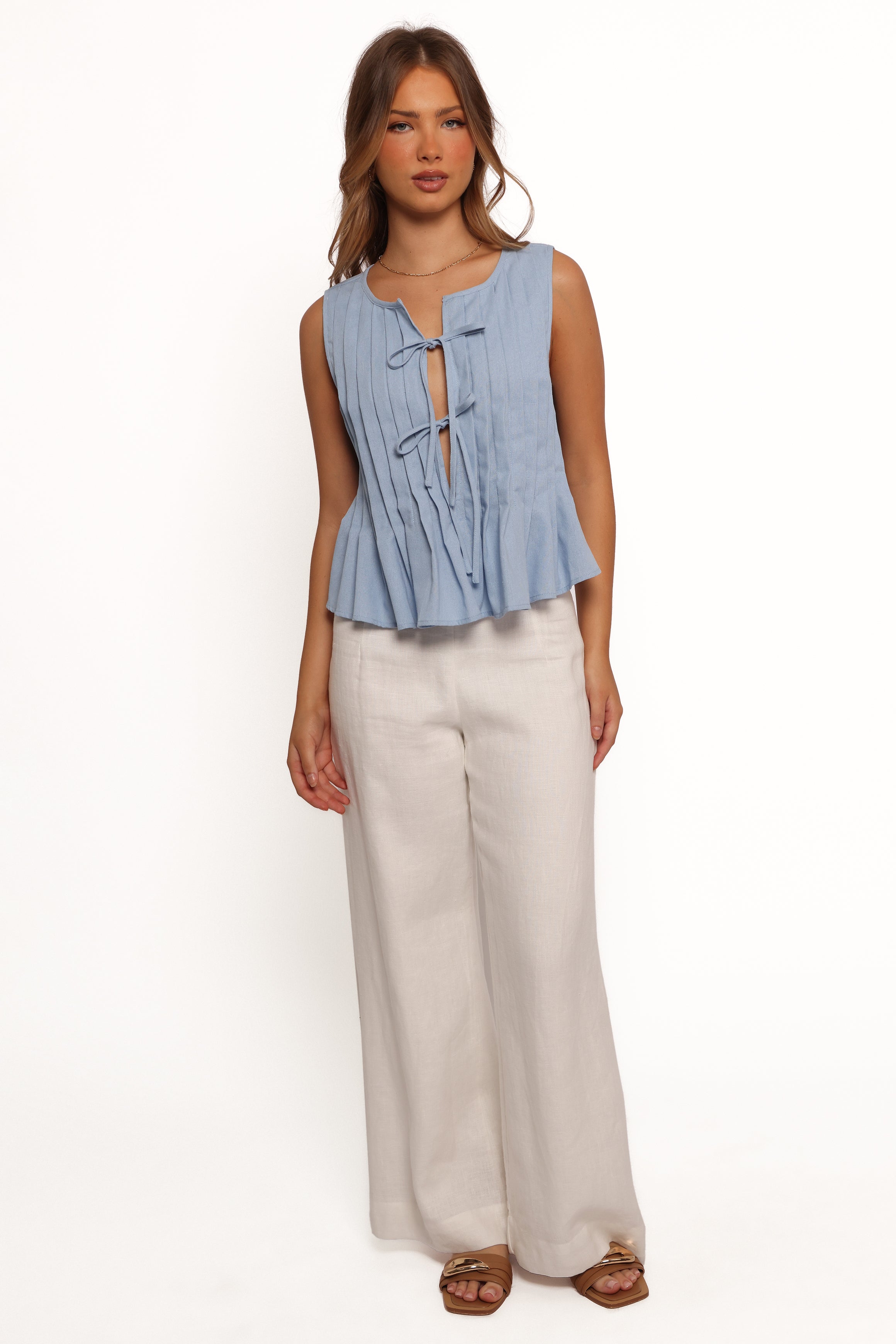 Delia Pleat Tie Top - Blue