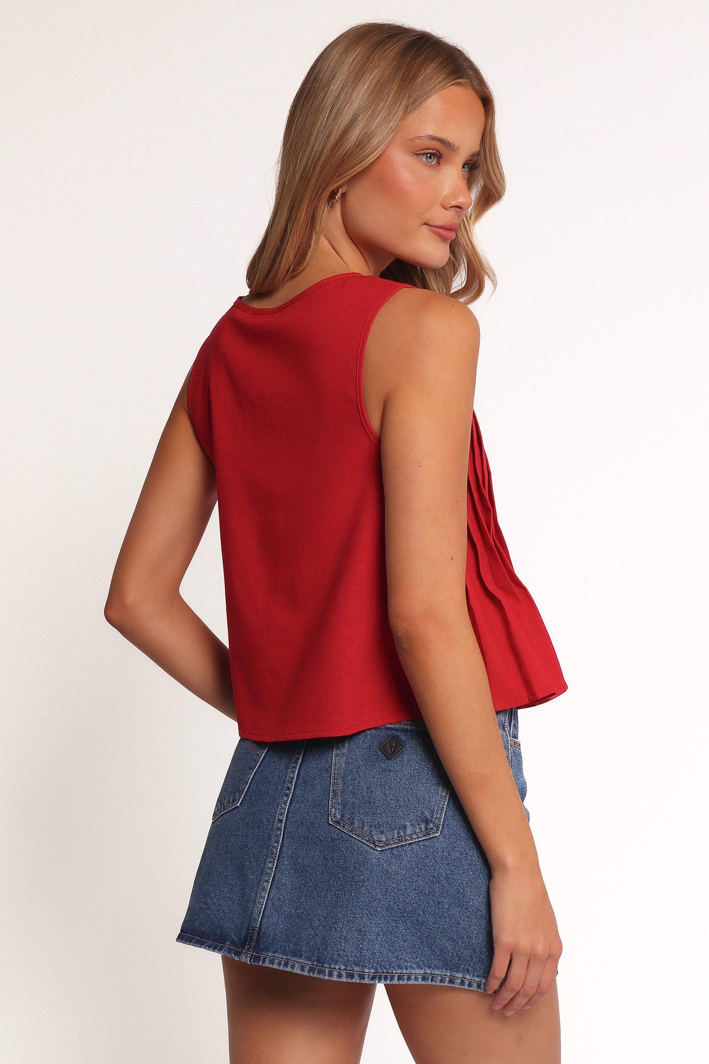 Delia Pleat Tie Top - Red