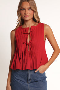 Delia Pleat Tie Top - Red
