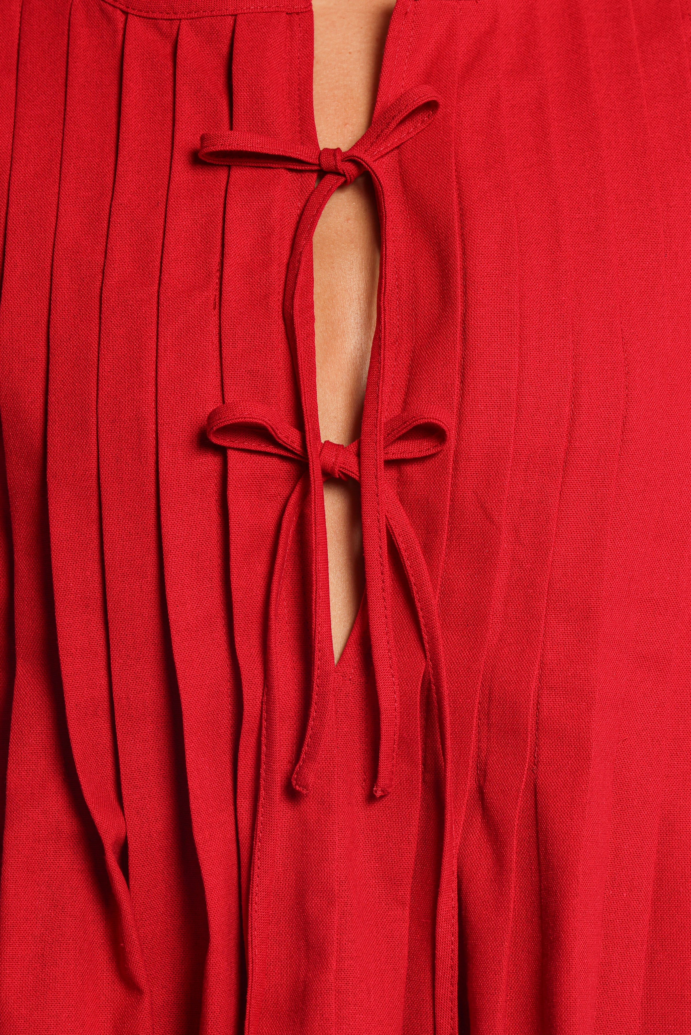 Delia Pleat Tie Top - Red