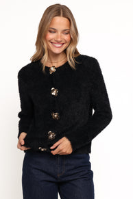 Donna Flower Button Cardigan - Black
