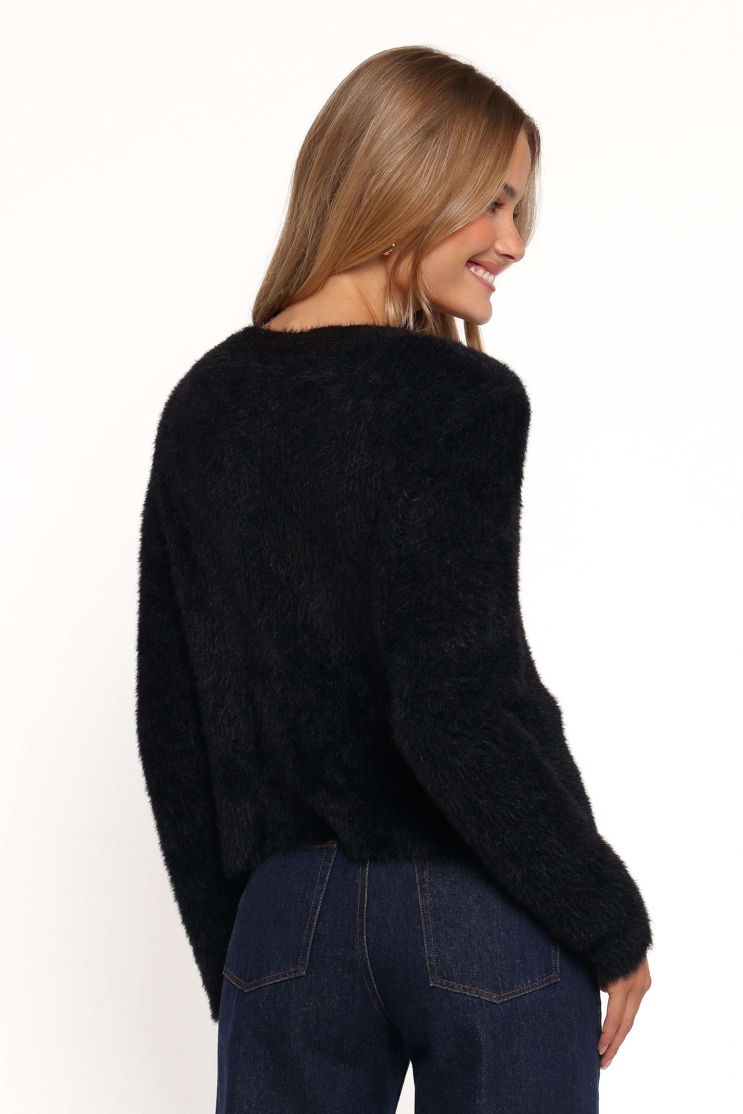 Donna Flower Button Cardigan - Black