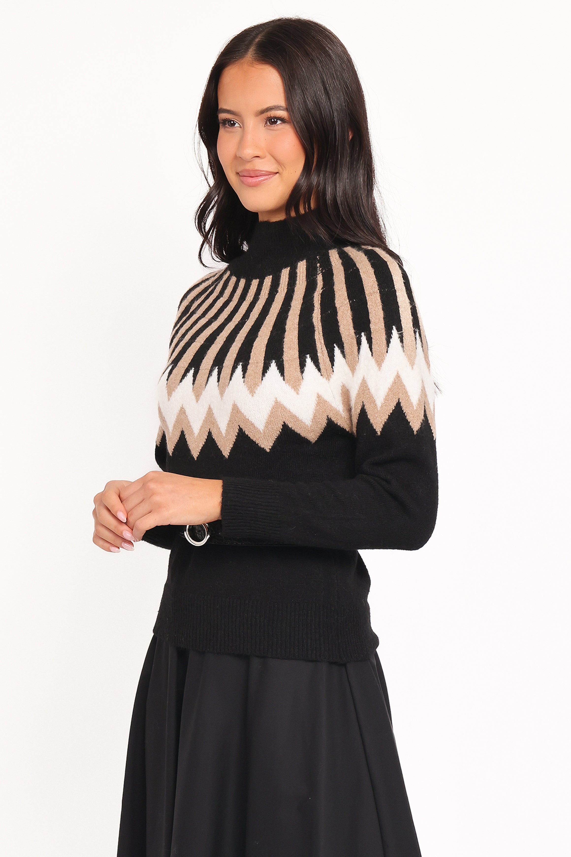 Donner Fairisle Mockneck Sweater - Black