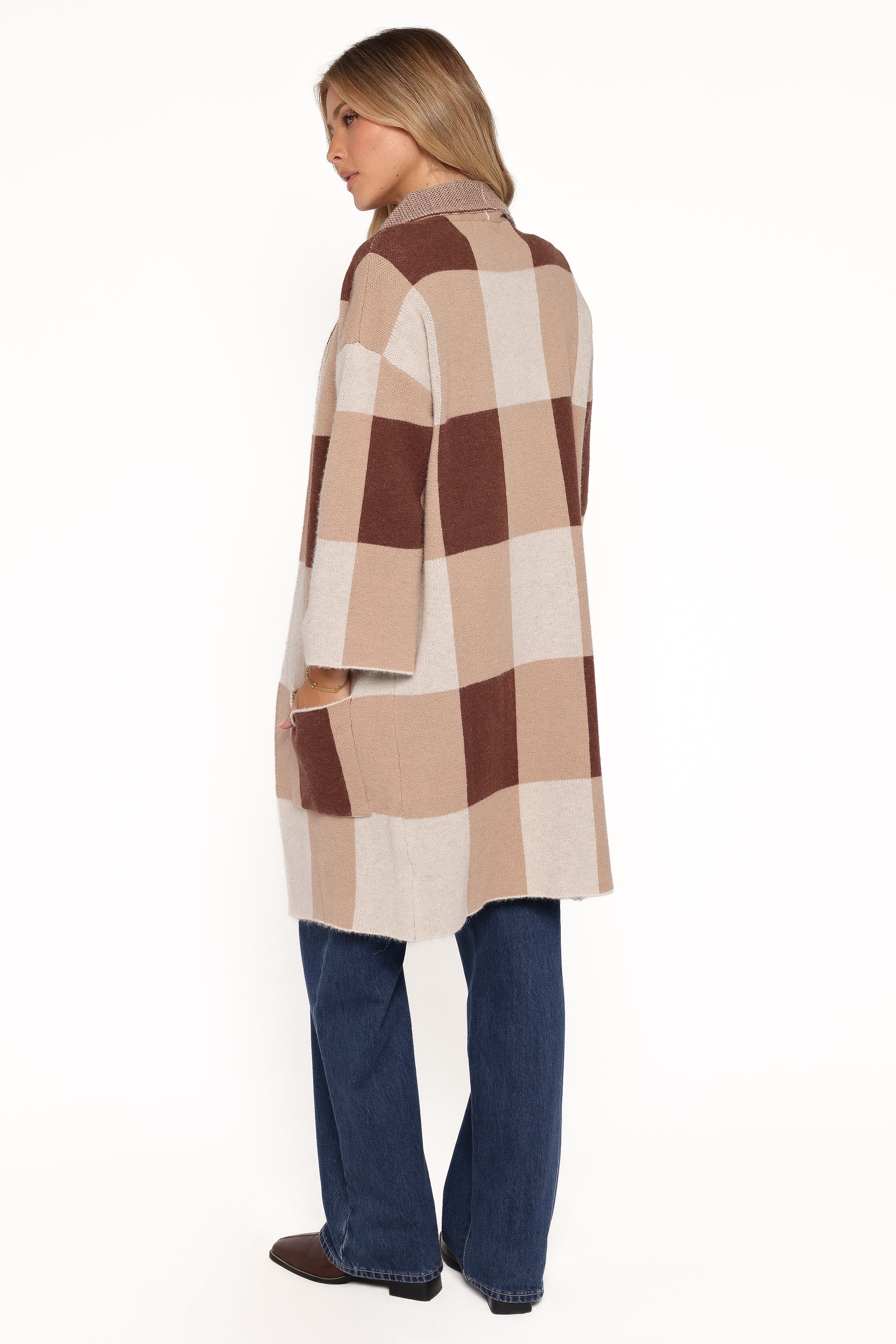 Ecoya Long Cardigan - Brown Plaid