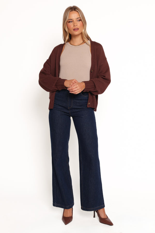 Eden Button Front Cardigan - Brown