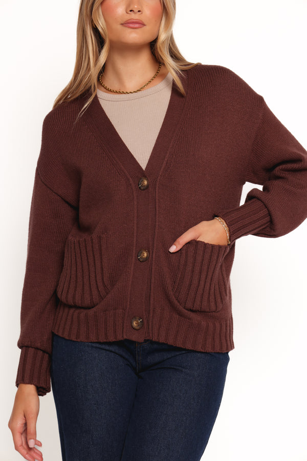 Eden Button Front Cardigan - Brown