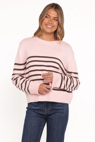 Eleanora Striped Knit Pullover Sweater - Pink