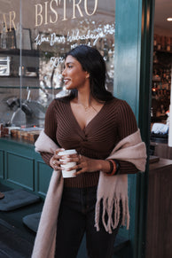 Demi Twist Detail Knit Top - Brown