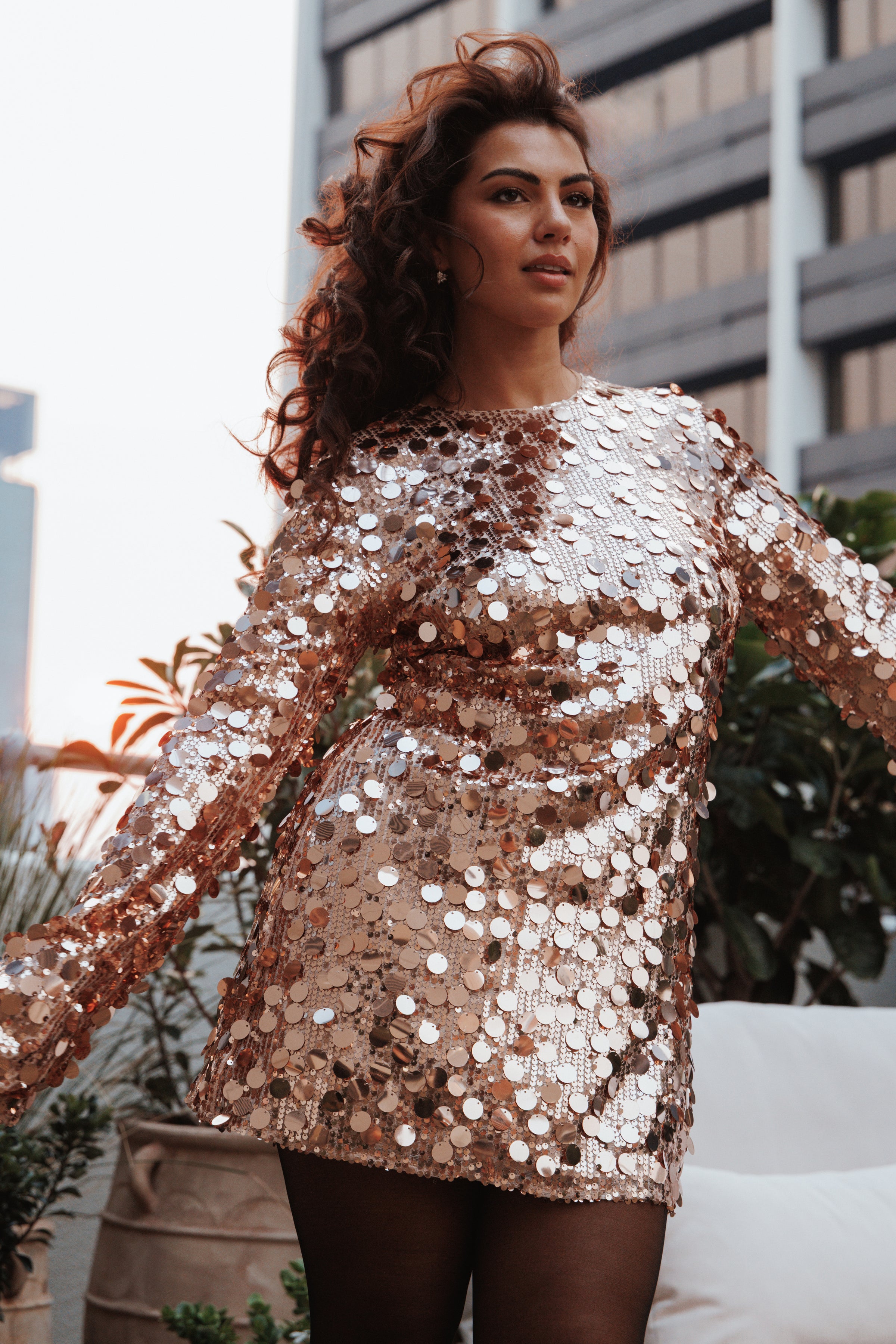 Electra Long Sleeve Mini Dress - Gold