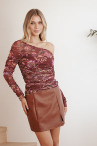 Elfrida Off Shoulder Mesh Top - Brown Floral
