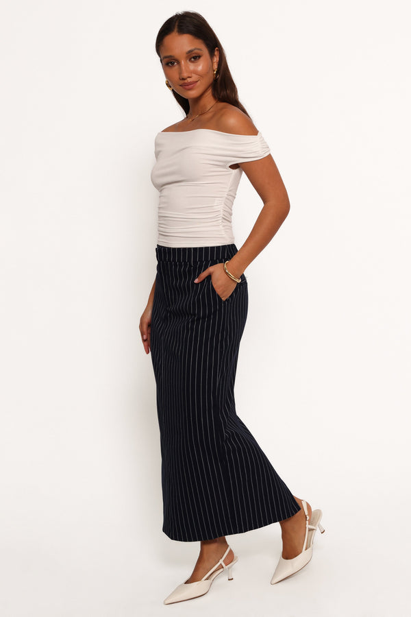 Ellory Midi Skirt - Navy Pinstripe