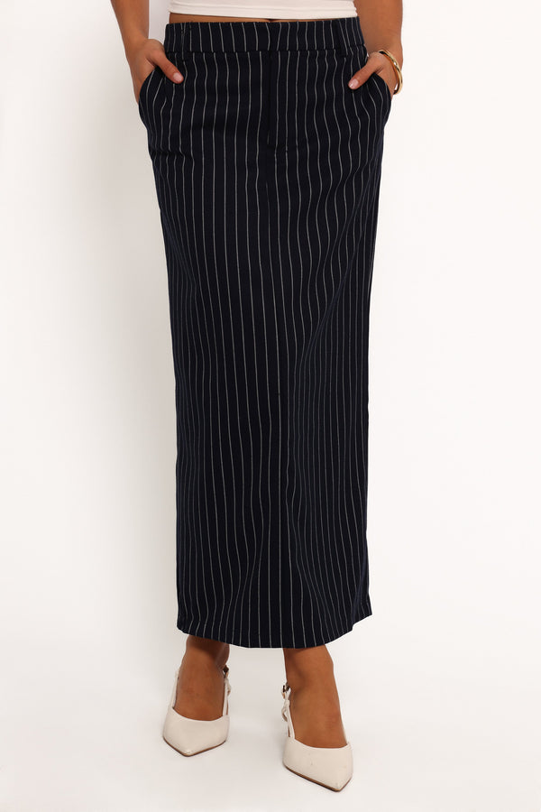 Ellory Midi Skirt - Navy Pinstripe