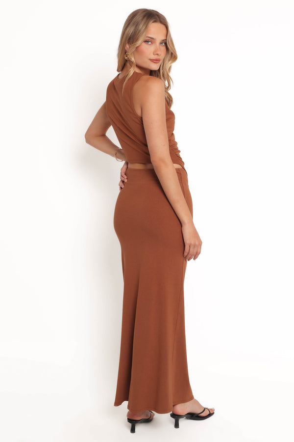 Elowen Asymmetric Skirt Set - Brown