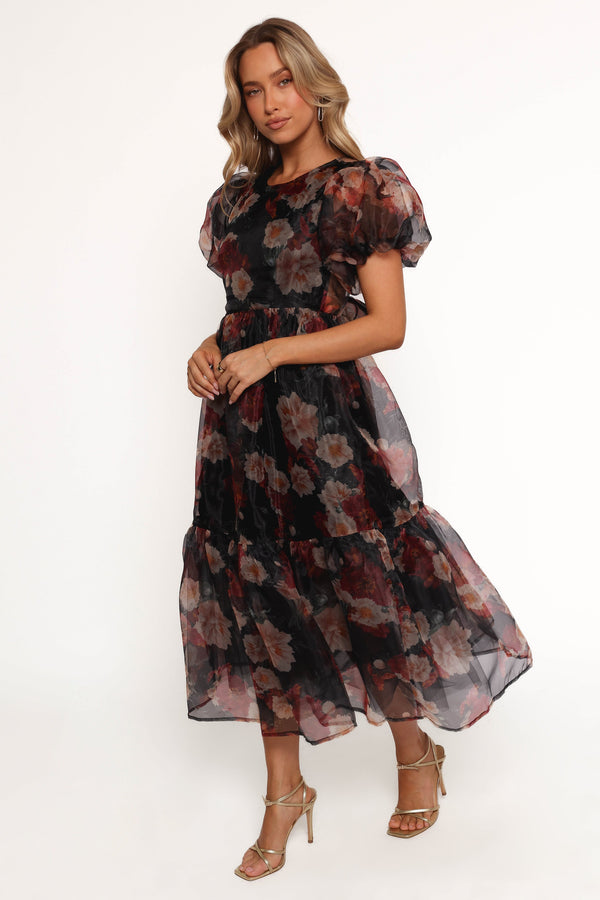 Elspeth Midi Dress - Black Floral